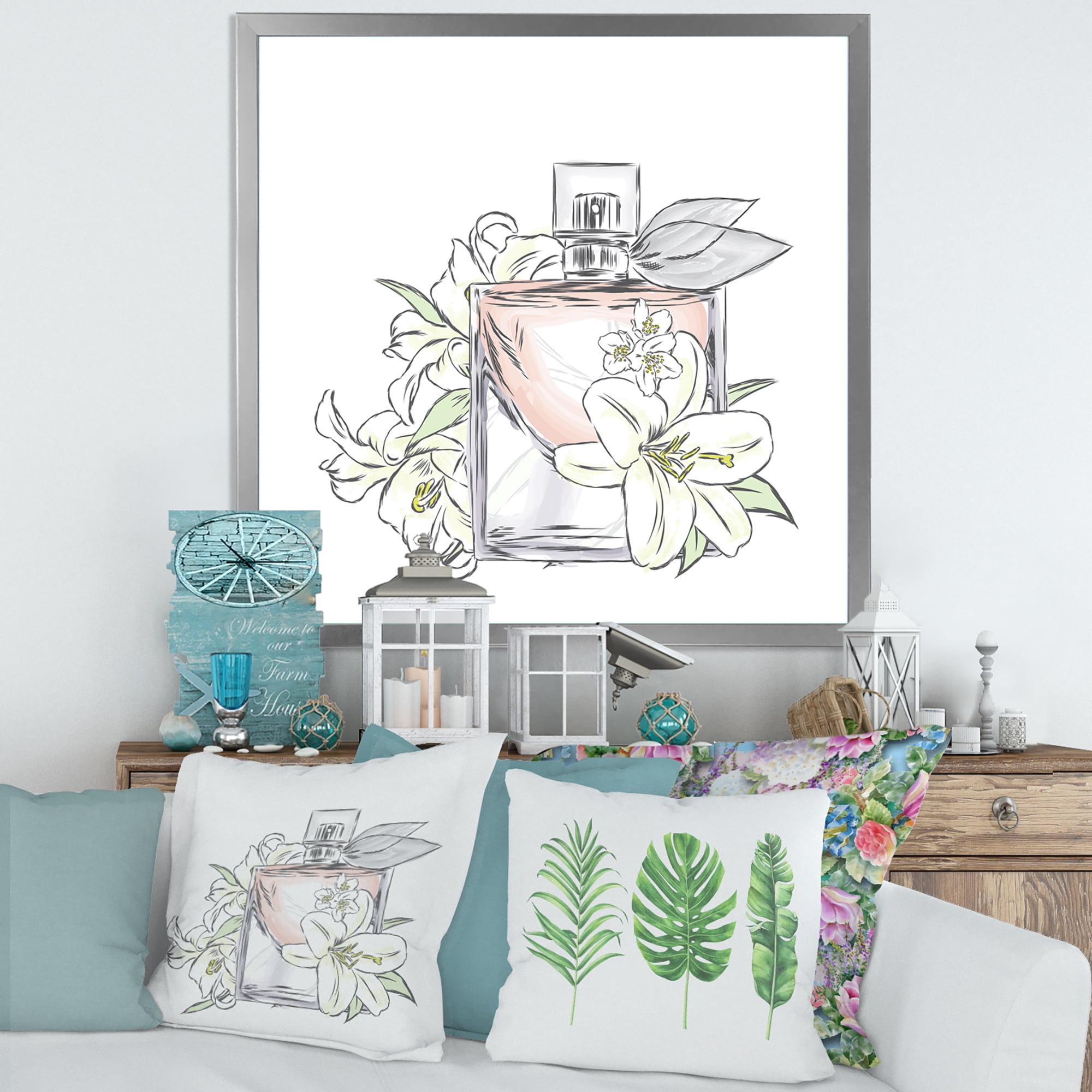 Designart 'Bouquet of Flowers and Perfume Bottle II' Traditional Framed Art Print