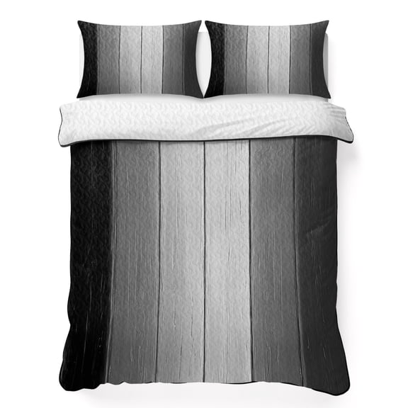 Quilt Sets Queen Size Black Grey Wood Grain Comforter Set Soft Bedspread Coverlet 3 Pieces Farm Wooden Quilted Bedding Set with 2 Pillowcases Thin Comforter Bed Cover 90x96 Inch