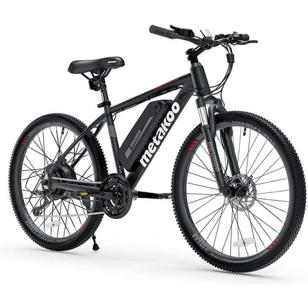 Metakoo 26 In. Mountain Electric Bicycle, 350 W Motor, 3 Hours Fast Charge, 36V Removable Battery, 20Mph with 21 Speed Gears, Black