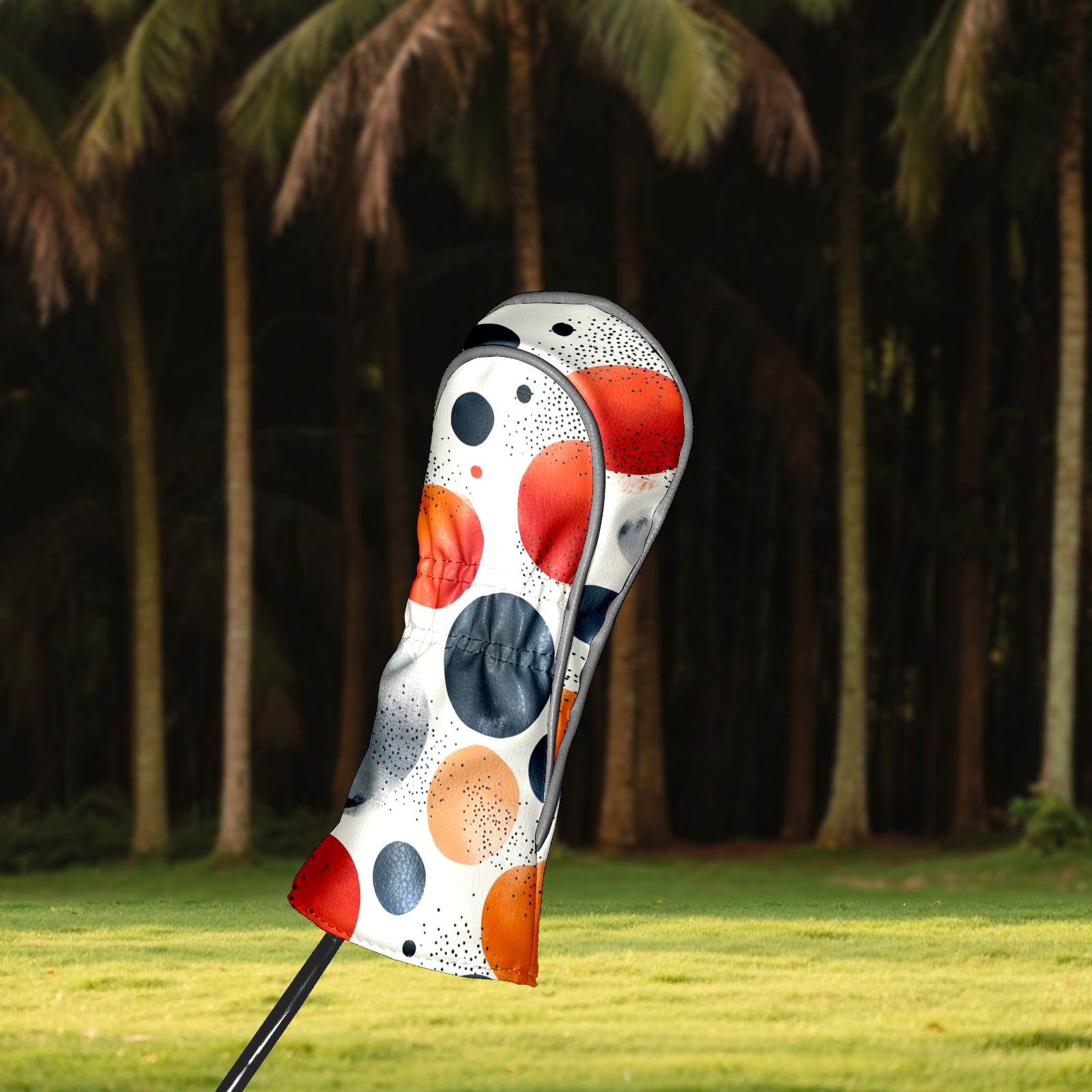 Golf Head Covers Circle Pattern Design for Driver, Wood & Hybrid, Premium Waterproof PU Leather with Plush Lining, Unique Abstract Golf Gifts