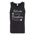 thumbnail image 2 of Wild Bobby Autumn Leaves and Pumpkins Please Black and White Distress Filter Halloween Men Tank Top, Black, Small, 2 of 6