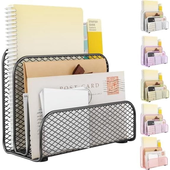 Mail Organizer Countertop, Metal File Holder with 3-Slot, Bill Organizer for Office Receipts and Letter Paper Storage (Black)