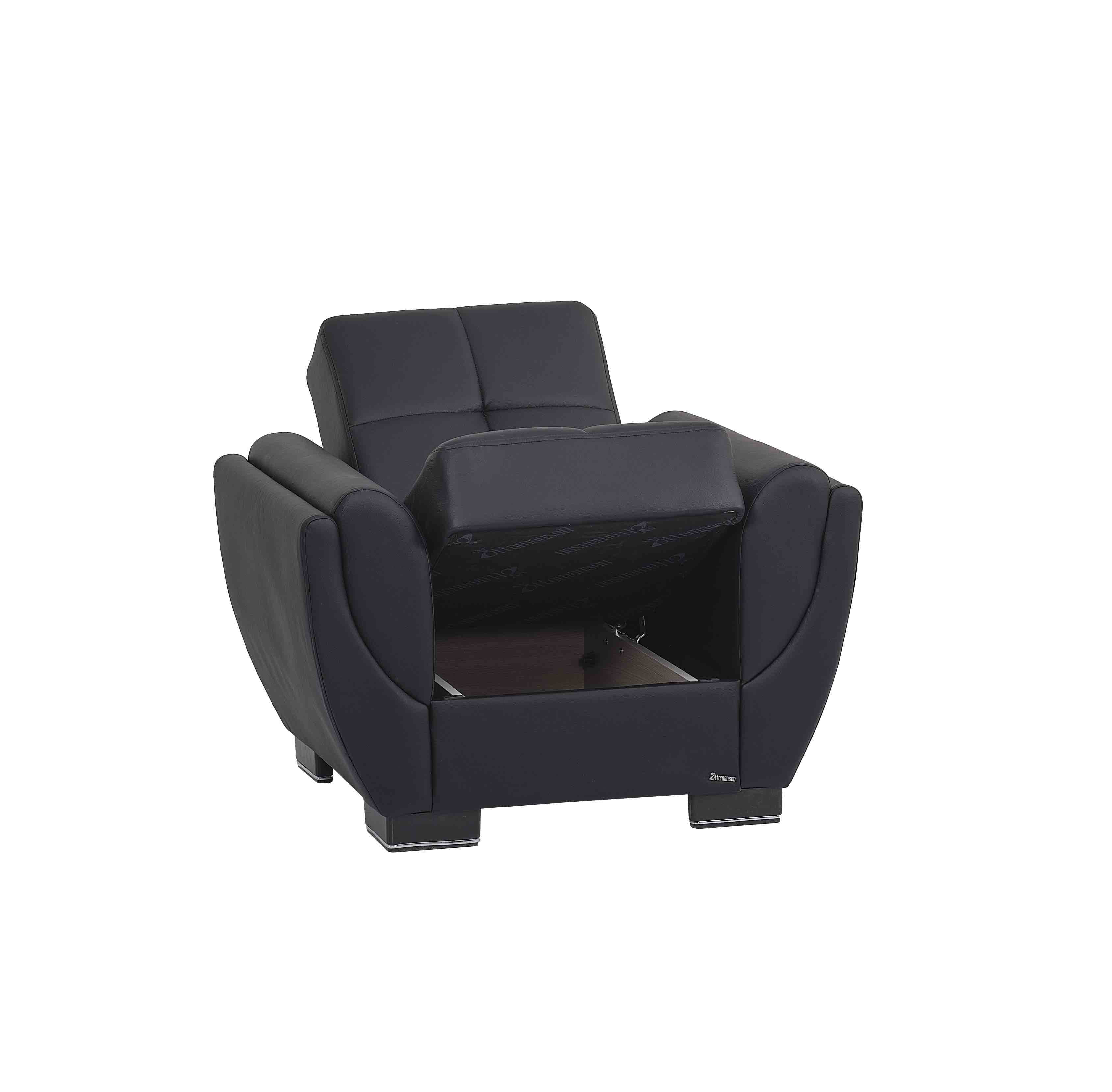 Ottomanson Convertible Accent Armchair with Hidden Storage & Rounded Arms, Firm Comfort Seating, Black