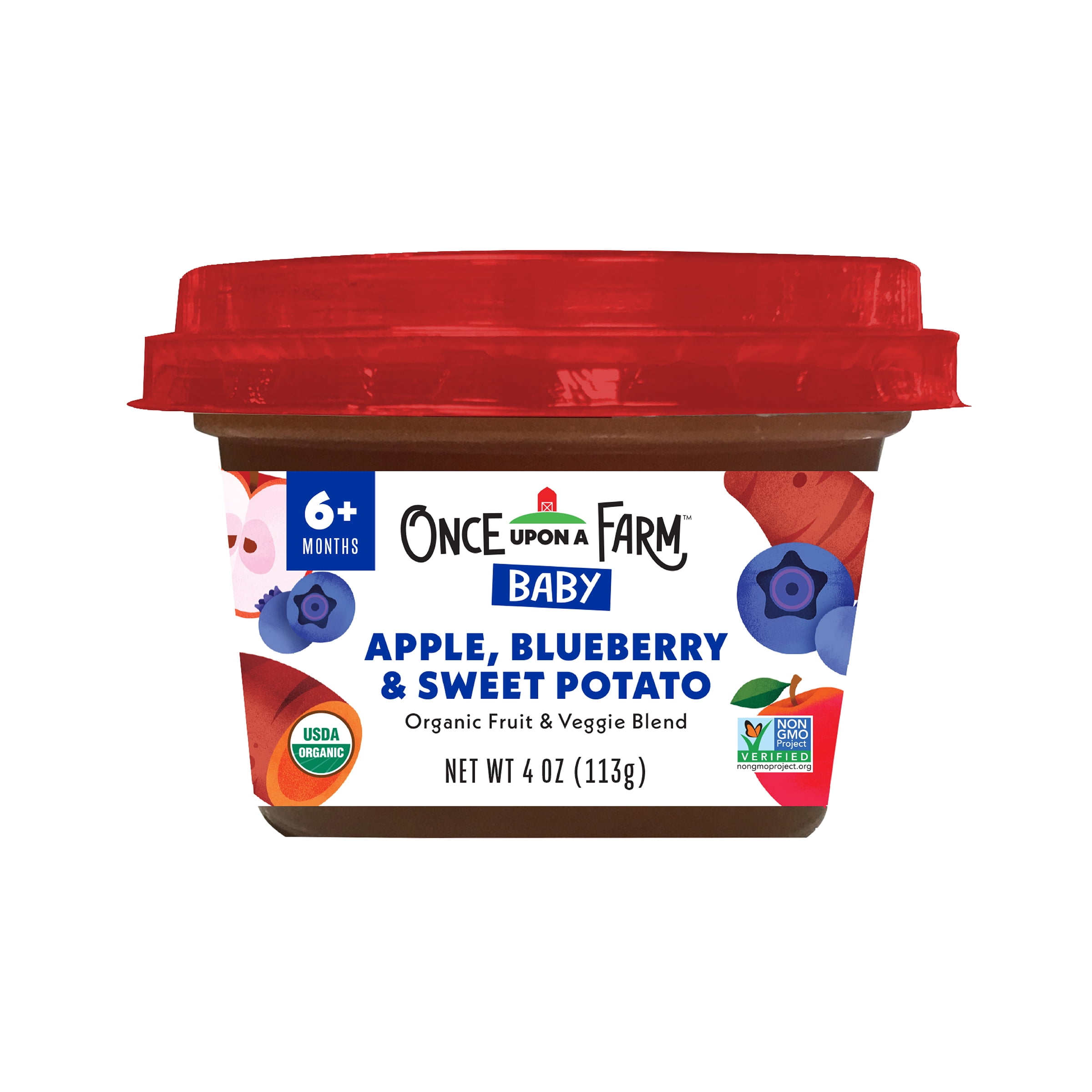 Once Upon a Farm Organic Refrigerated Baby Food Fruit & Veggie Blend Apple, Blueberry, & Sweet Potato, 4oz Bowl