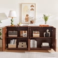 thumbnail image 6 of WIRRYTOR 63" Mid-century Modern Arched Grooved Sideboard Cabinet, 4-Door Buffet Sideboard with Adjustable Shelves, Walnut Storage Credenza TV Stand, 6 of 9