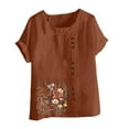 thumbnail image 4 of Shirts for Women Plus Size Short Sleeve Round-Neck Floral Printed Button Casual T-shirt Coffee XXXXL, 4 of 4