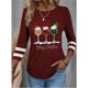 thumbnail image 1 of Camiseta para mujer, sudadera navideña de Papá Noel feo, cuadros de leopardo, estampado de copa de vino, manga larga, fiesta, Navidad, ajuste Regular, pintura, 1 of 4
