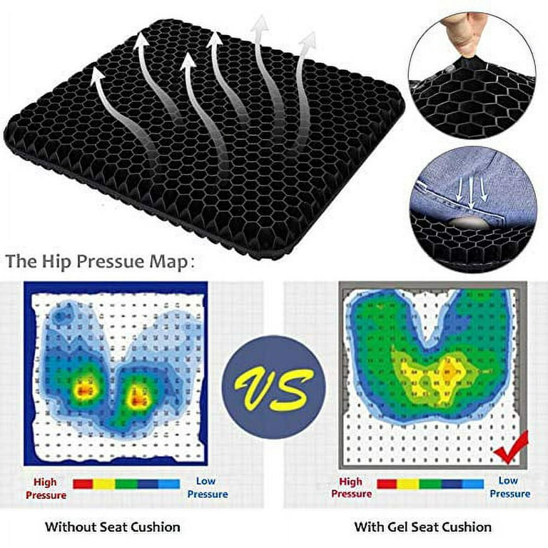 Gel Seat Cushion for Long Sitting Double Thick Gel Seat Cushion with  Non-Slip Cover Gel Seat Cushion for Pressure Sores Breathable Honeycomb  Cushion for Office Chair Wheelchair to Relief Sciatica Pain