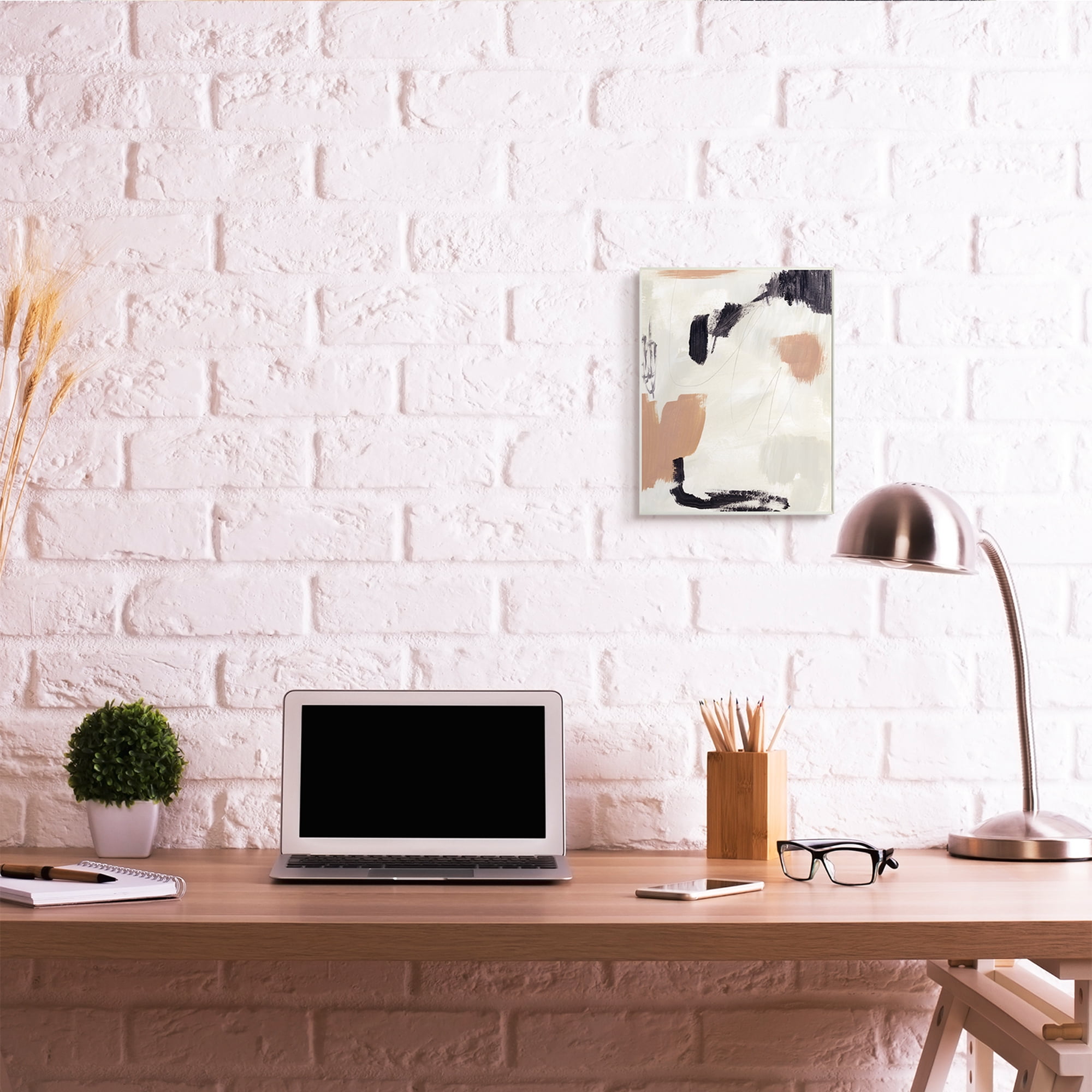 Stupell Industries Expressive Abstract Composition Neutral Beige Black Wall Plaque, 10 x 15, Design by Victoria Barnes