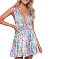 thumbnail image 2 of Fortune Robe Mini Fleur pour Femmes Sans Manches Col en V Profond Dos Nu Robe d'Été, 2 of 9