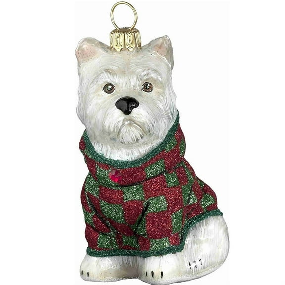 Westie in Checkered Coat Polish Glass Christmas Ornament West Highland Terrier