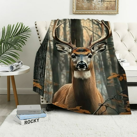 BCIIG   Deer Blanket, Deer Gifts for Men Women Hunters, Hunting Gifts for Men Women, Forest Hunting Camo Buck Deer Blankets, Camo Blanket, Gifts for Hunters, Cool Men Gifts Blanket  40x50in