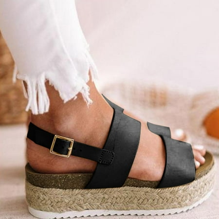 

〖Yilirongyumm〗 Black 42 Sandals Women Sandals Roman Platform Soled Rope Thick Fashion Women s Sandals