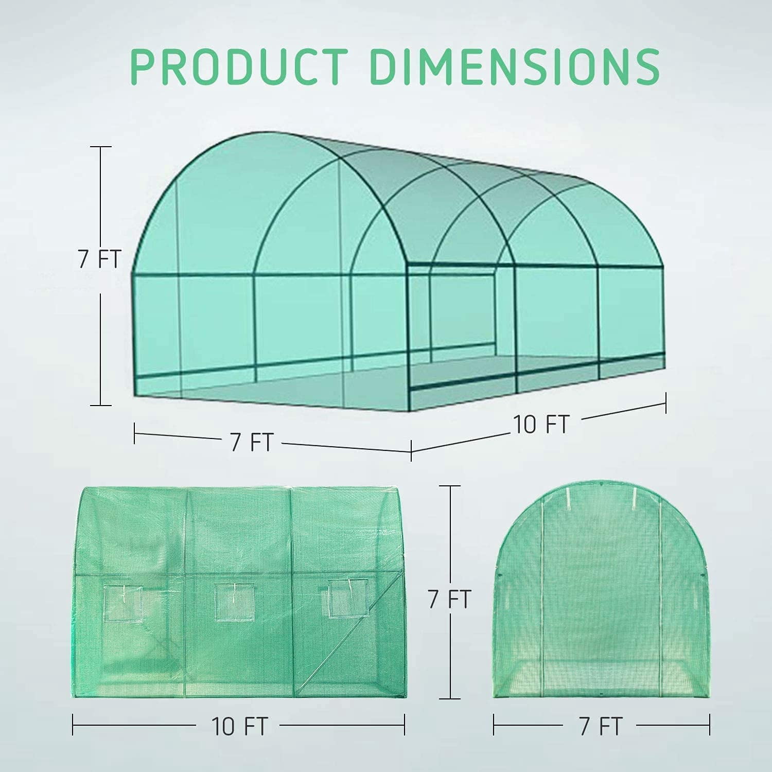 FDW 10x7x7FT Large Walk-in Green House Tunnel Garden Plant Hot House,	Green