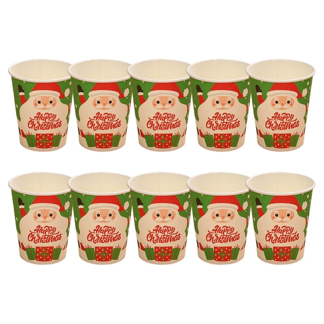 H Disposable Christmas Paper Cups, 10-Pack For Drinks & Hot Beverages, Holiday Patterns, Leak Resistant For Parties & Events