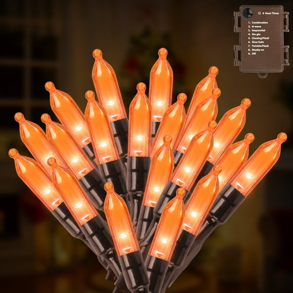 50 LED Orange Halloween String Lights - 18FT Battery Operated Mini Lights with 8 Modes, Timer & IP44 Waterproof for Indoor/Outdoor Tree, Garland, Yard, Porch Decor
