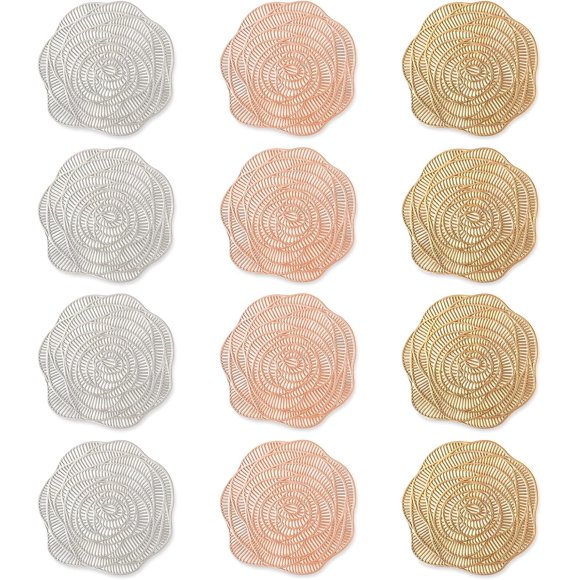 12 Pcs Dessous de Verre Rose Creux, BOSOIRSOU Dessous de Verre en PVC Protection des Boissons Tapis de Tasse Dessous de Verre Élégants Décorations pour Décoration Maison Festival