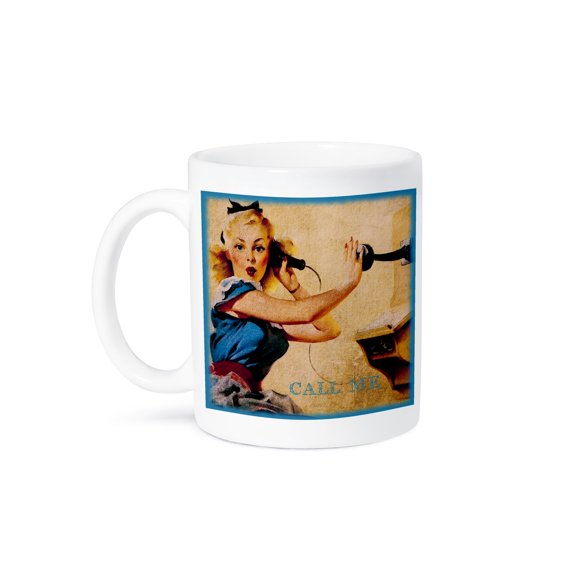 3dRose, Call Me Vintage Pinup on Phone Digital Art by Angelandspot, 15oz Mug