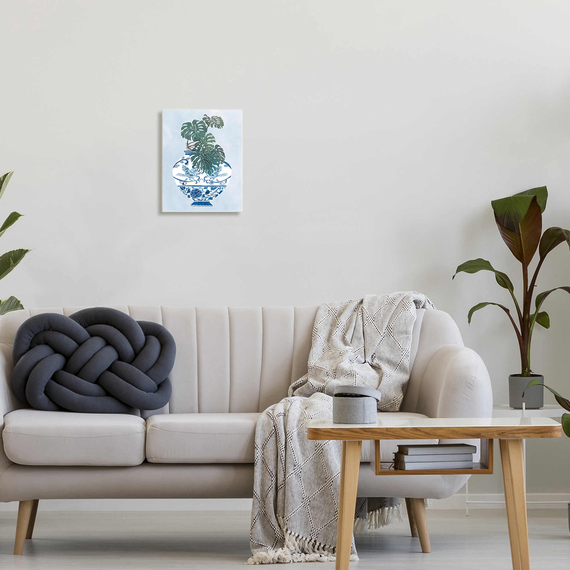 Stupell Industries Monstera Palm Plant Ornate Blue Bird Vase Scene, 10 x 15, Design by Melissa WangÂ&nbsp;