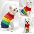 thumbnail image 3 of Abrigo de perro, suave, cálido, tejido de ganchillo, cachorro de invierno, ropa de abrigo de rayas de arco iris para perros pequeños medianos, tamaño rojo Xs Feliz Sencillez, 3 of 5