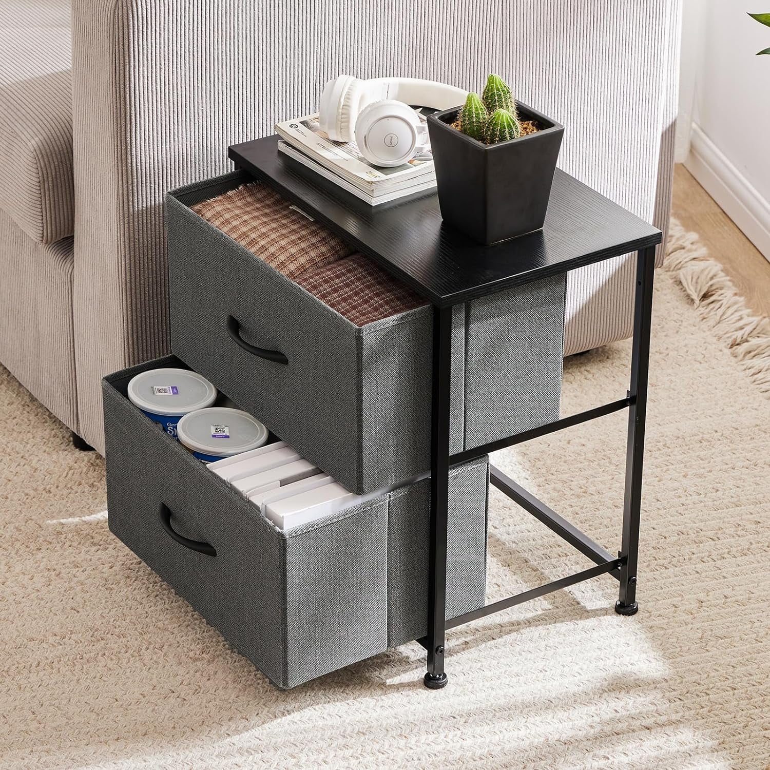 edx Nightstand Set of 2, Versatile Nightstand with 2 Drawers - Ideal for Bedroom, Living Room, Closet, Entryway, Grey