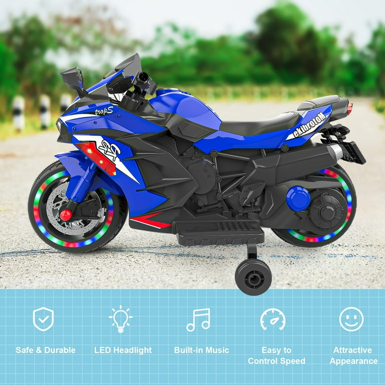 HNH 12v Kids Ride on Motorcycle Battery Powered Motorbike with Light Wheels Bluetooth for Child
