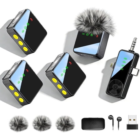3-in-1 Lavalier Microphone for , Android, Cameras - Mini Microphone with Noise Reduction, 328FT Transmission and 40H Life, 4 Mic for Video Recording, and YouTube