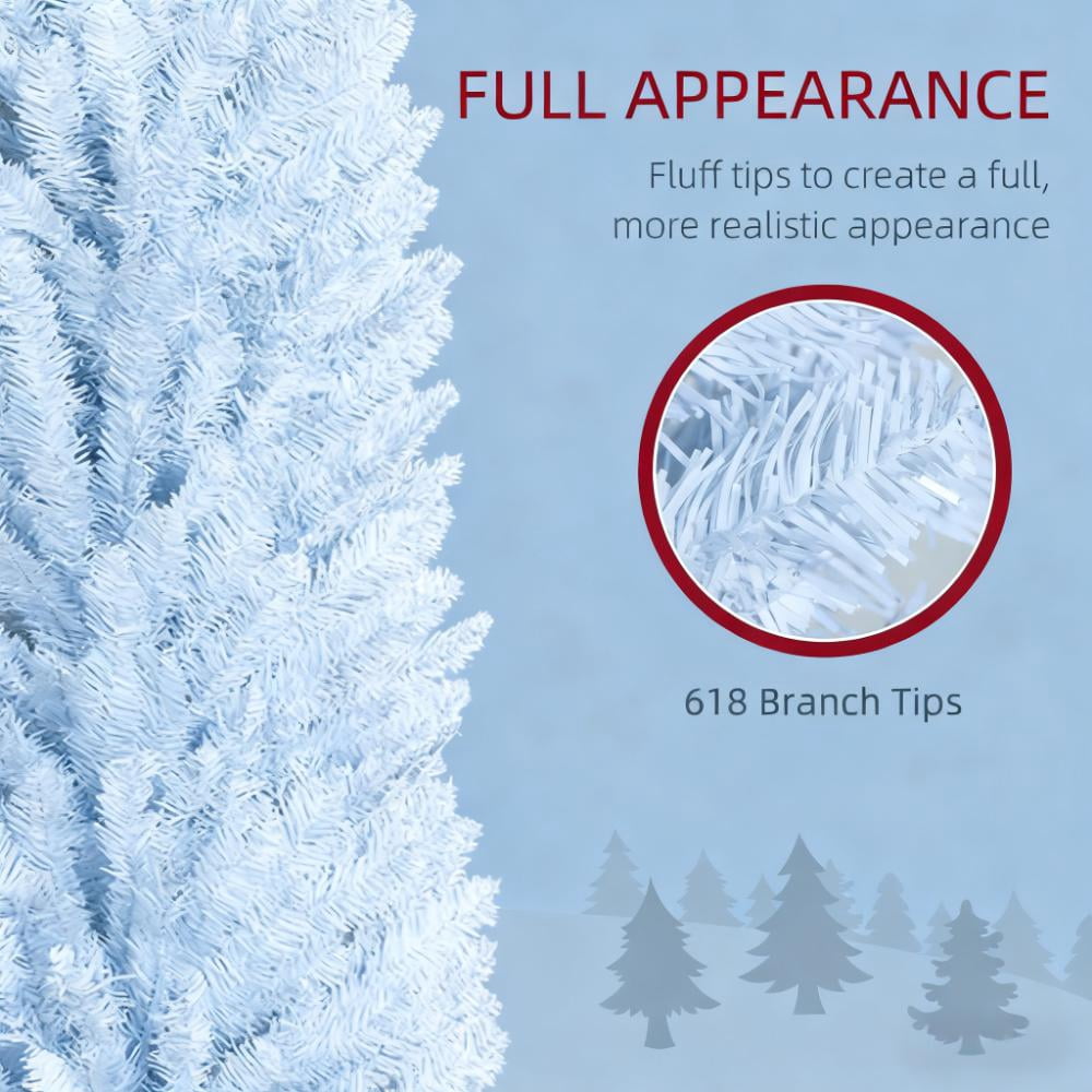 8ft Unlit White Pencil Christmas Tree 618 Tips Easy Assembly Plastic Base Small Space Holiday Decor