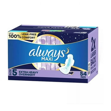 Always Maxi Pads Size 5 Overnight Absorbency Unscented with Wings 54 ct.