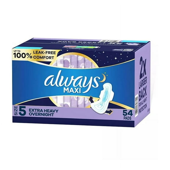 Always Maxi Extra Heavy Overnight Pads, Unscented - Size 5 (54 ct.)