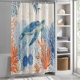 thumbnail image 5 of Sea Corals Turtle Shower Curtain, 72" x 72", Summer Beach Sea Stars Linen Texture Waterproof Bathroom Curtain Washable Shower Curtain Set with 12 Hooks, 5 of 8