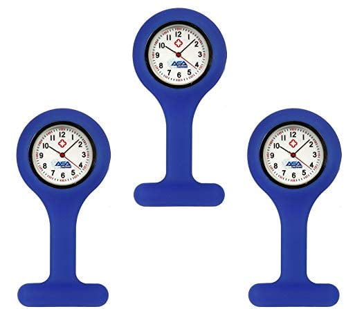 Set of 3 Silcone Nurse Watch W/Pin/Clip, Infection Control Design, Health Care, Nurse, Doctor, Paramedic, Nursing Student, Medical Brooch Fob Watch (Blue)