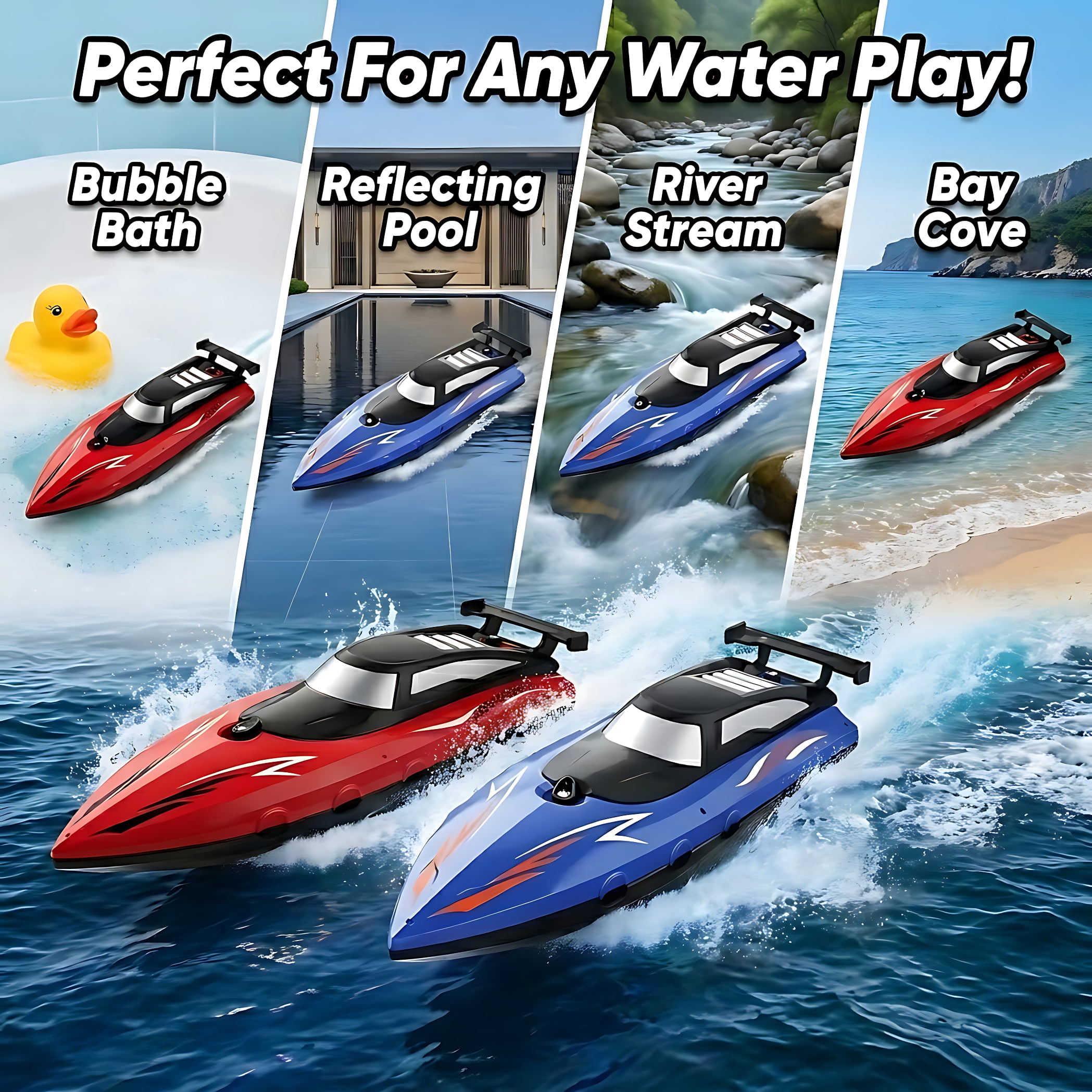 Tigozz 2-Pack RC Speedboat Set, 20km/h High Speed Remote Control Racing Water Toy for Pools and Lakes, 2.4GHz Dual Motor Ship for Kids Adults