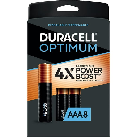 Duracell Optimum AAA Alkaline Battery, Long Lasting (Pack of 8)