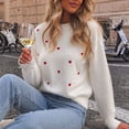 thumbnail image 7 of Smsaxvxz Women's Crew Neck Fall Winter Sweaters Fashion Long Sleeve Heart Embroidery Ribbed Knit Pullover Tops White XL, 7 of 7
