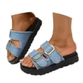 thumbnail image 3 of Fiaer Women's Buckle Denim Platform Slippers Open Toe Slide Mules Sandals Summer Fashion Walking Shoes Blue 6.5, 3 of 9