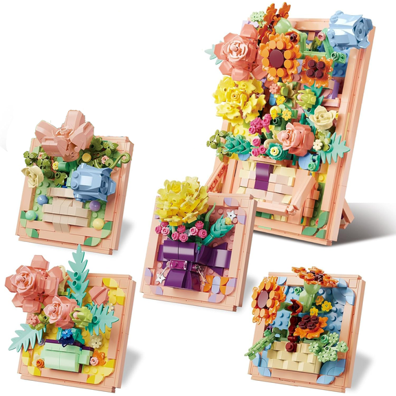 Remocguys 4 In 1 Summer Garden Flowers Building Set Compatible with Lego Botanical Collection Picture Frame 882PCS