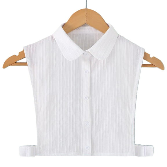 Womens White Fake Collar Vertical Stripes Detachable Lapel Ruffles Half-Shirt