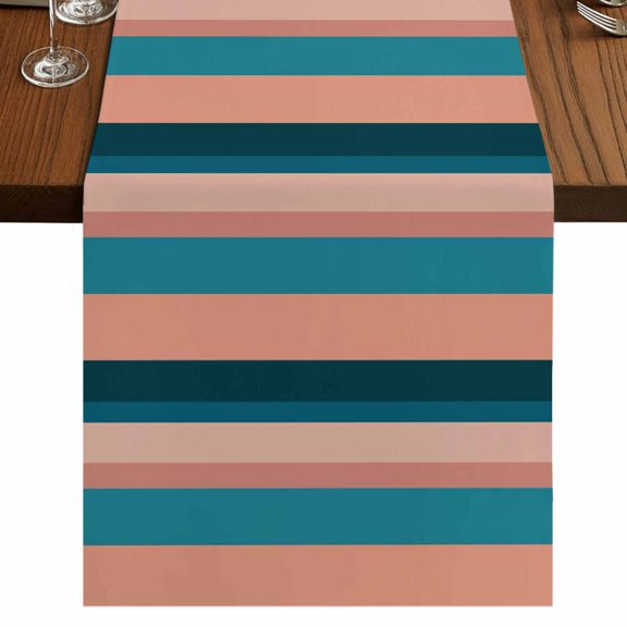 Table Runners 36 Inches Long Dress Scarves, Blue Pink Striped Farmhouse Kitchen/Dining Table Runner, Short Coffee Tablerunners, Farmhouse Stripe 13x36 Inch