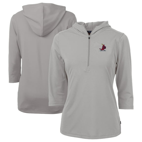 Women's Cutter & Buck Gray St. Louis Cardinals Cooperstown Collection DryTec Virtue Eco Pique Recycled 3/4-Sleeve