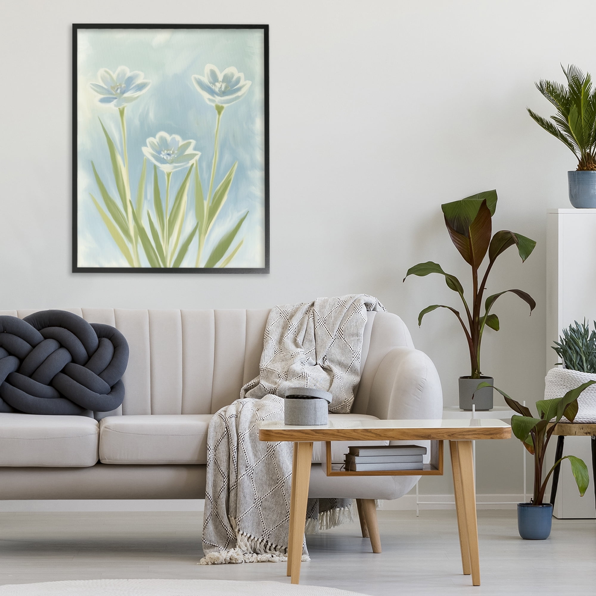 Stupell Industries Three Blue Petals Black Framed Giclee Art, design by Kim Allen
