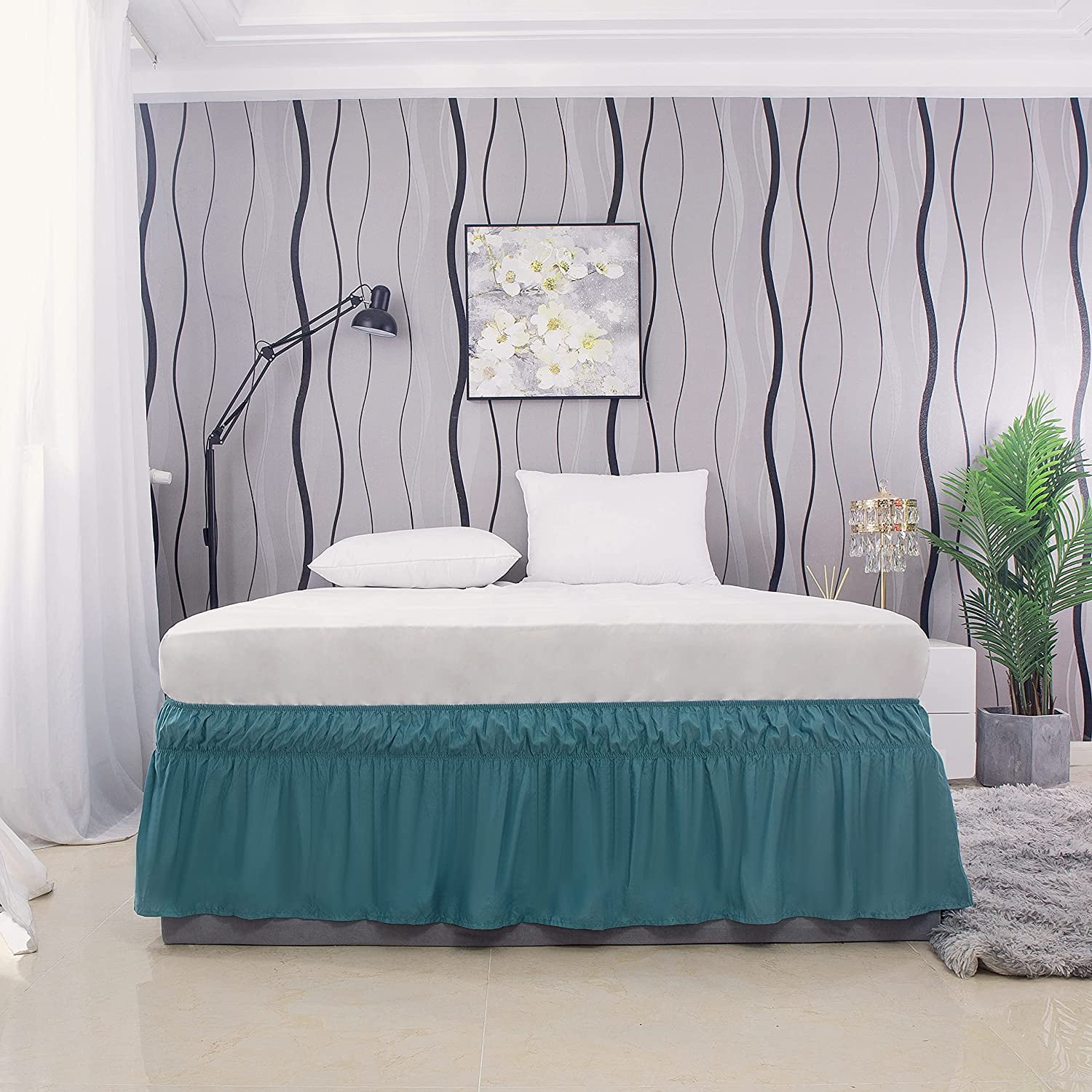 Bed Skirt 17 18 Inch Drop Dust Ruffle Three Fabric Sides Wrap Around With Elastic No Top Easy On Queen Size Teal Canada Bed Skirt 17 18 Inch Drop Dust Ruffle, Bed Skirts King 17 Inch Drop