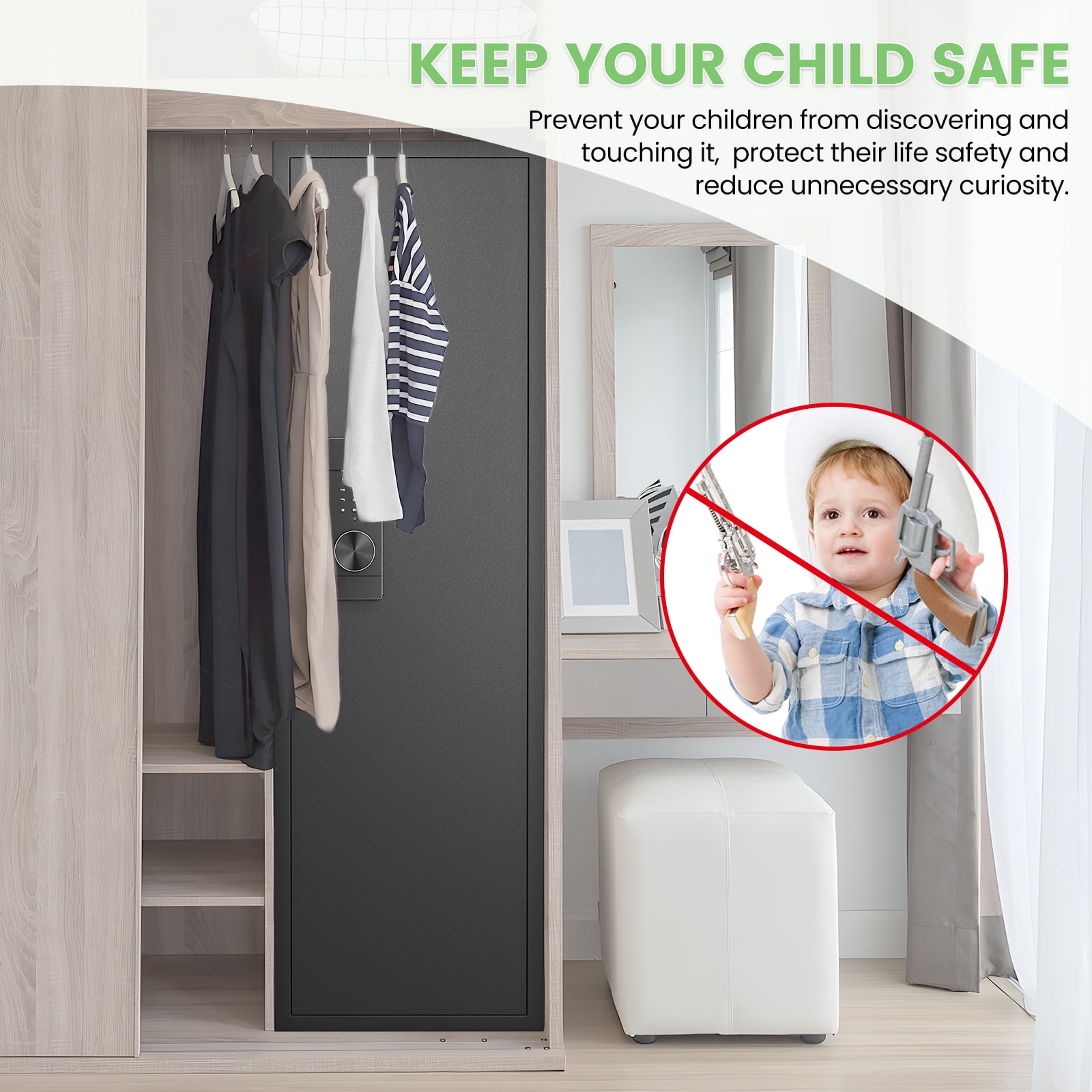 Silkight 53.15" 53.15" Wall Safe Between the Studs, Biometric Fingerprint Hidden Safe with Dual Alarm System and Silent Mode, Wall Gun Safe with 3 Adjustable Shelves and Magnetic Slot