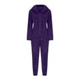 thumbnail image 6 of Penkiiy Women's One Piece Fleece Sleepwear Cute Ears Hooded Christmas Pajamas Jumpsuit Butt Button Back Flap Rompers L Purple, 6 of 6