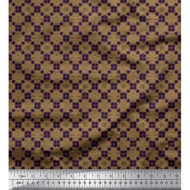 Soimoi Poly Georgette Fabric Check & Floral Artistic Print Fabric by Yard 42 Inch Wide