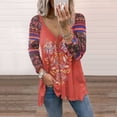 thumbnail image 6 of Boho Style V-Neck Autumn Winter Long Sleeve Lady T-Shirt Loose Tee Casual Top Women Blouse KHAKI L, 6 of 8