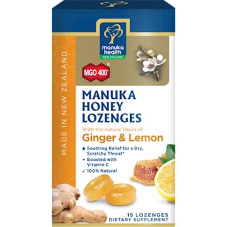 Manuka Health, Mgo 400+ Manuka Honey Lozenges With Lemon & Ginger, 15 Lozenges, 2.66 Oz