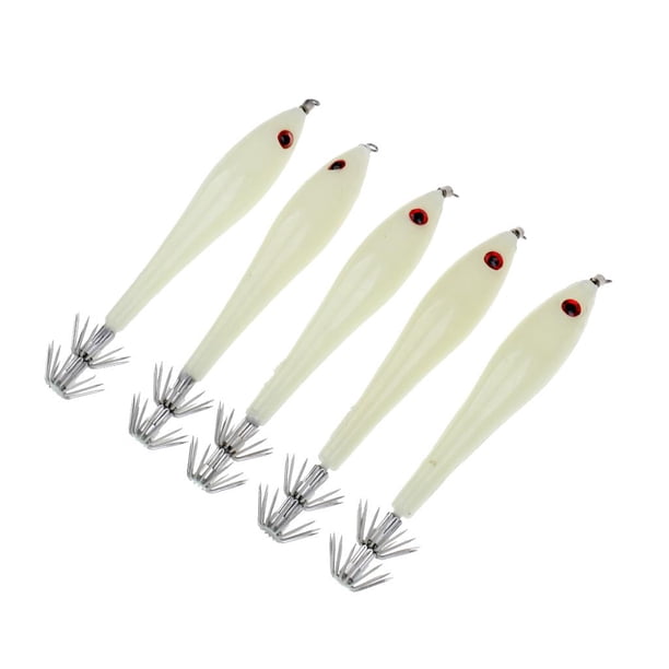 5 Piezas Señuelos de Pesca Noctilucentes Señuelos de Calamar Cebos Duros Aparejos de Pesca de Gambas de con Plantillas de Anzuelo de Calamar Luminoso