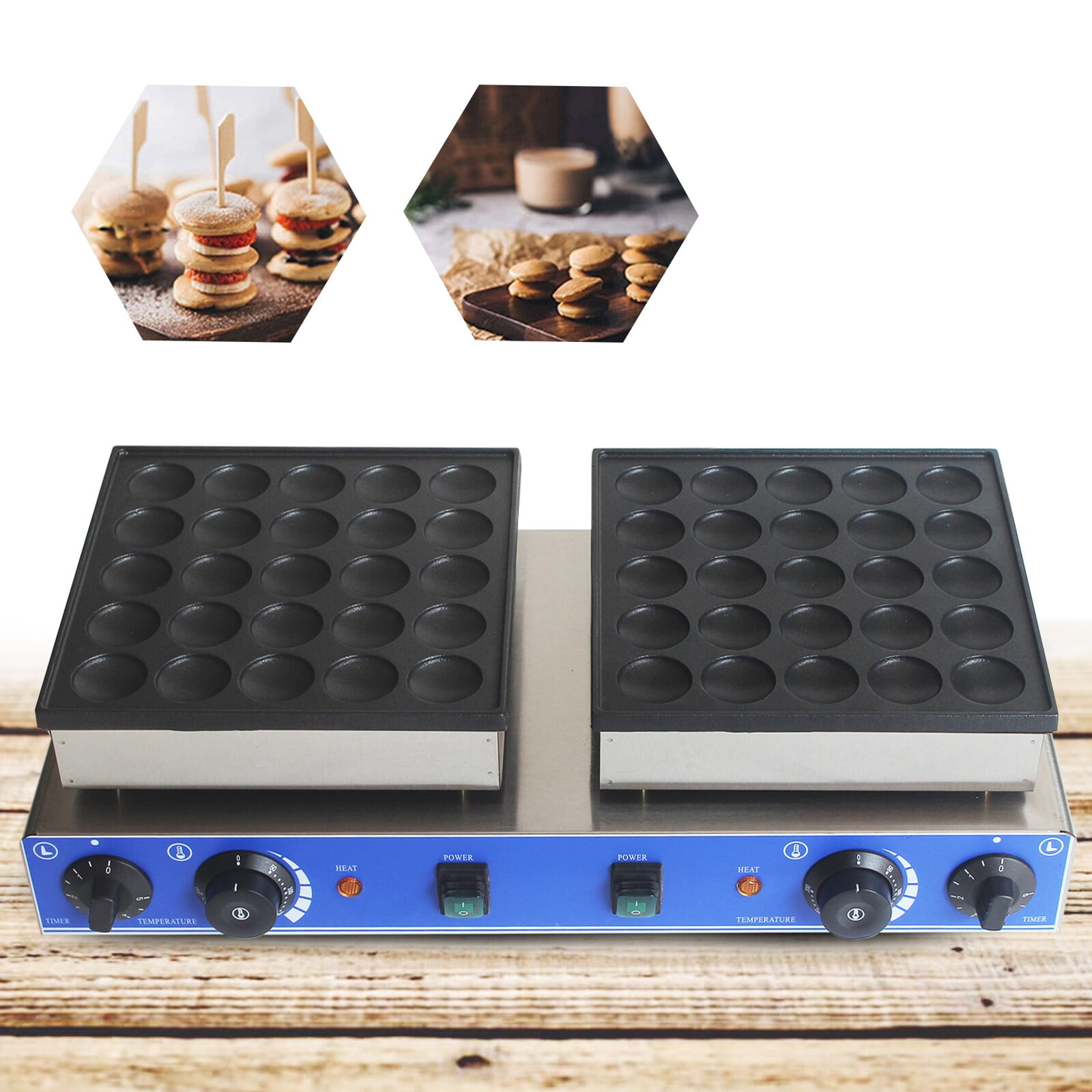 50PCS Mini Dutch Pancake Baker Commercial Waffle Maker Machine Pancake Maker Machine with Non-Stick Coating, Temperature Time Adjustable for Kitchen Restaurant