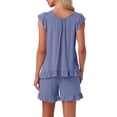 thumbnail image 3 of INSPIRAR CHIC Conjuntos de Pijamas de Dos Piezas para Mujeres con Mangas de Volantes y Pantalones Cortos en Azul Pavo Real, 3 of 5